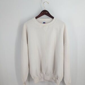 Vtg 90s Thrashed Russell‎ Athletic  Crew Neck Pullover Sweatshirt Cream SZ 2XL